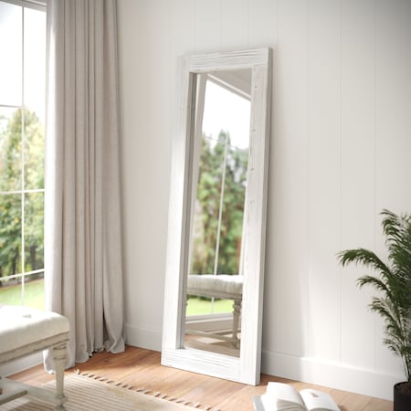 Flash Furniture Graham 22x65 Full Length Mirror, Wall Mounted or Wall Leaning, Rustic Solid Wood Frame in White Wash HMHD-23M001YBN-WHTWSH-GG
